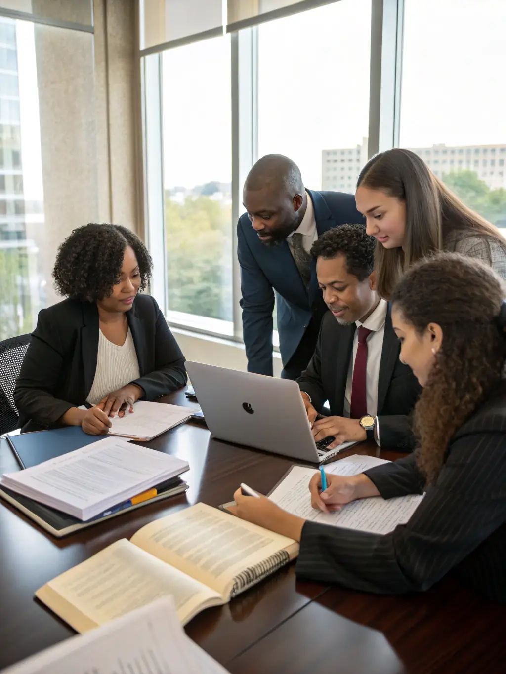 An image of a complex legal document being reviewed by a team, representing the SPV structuring process.